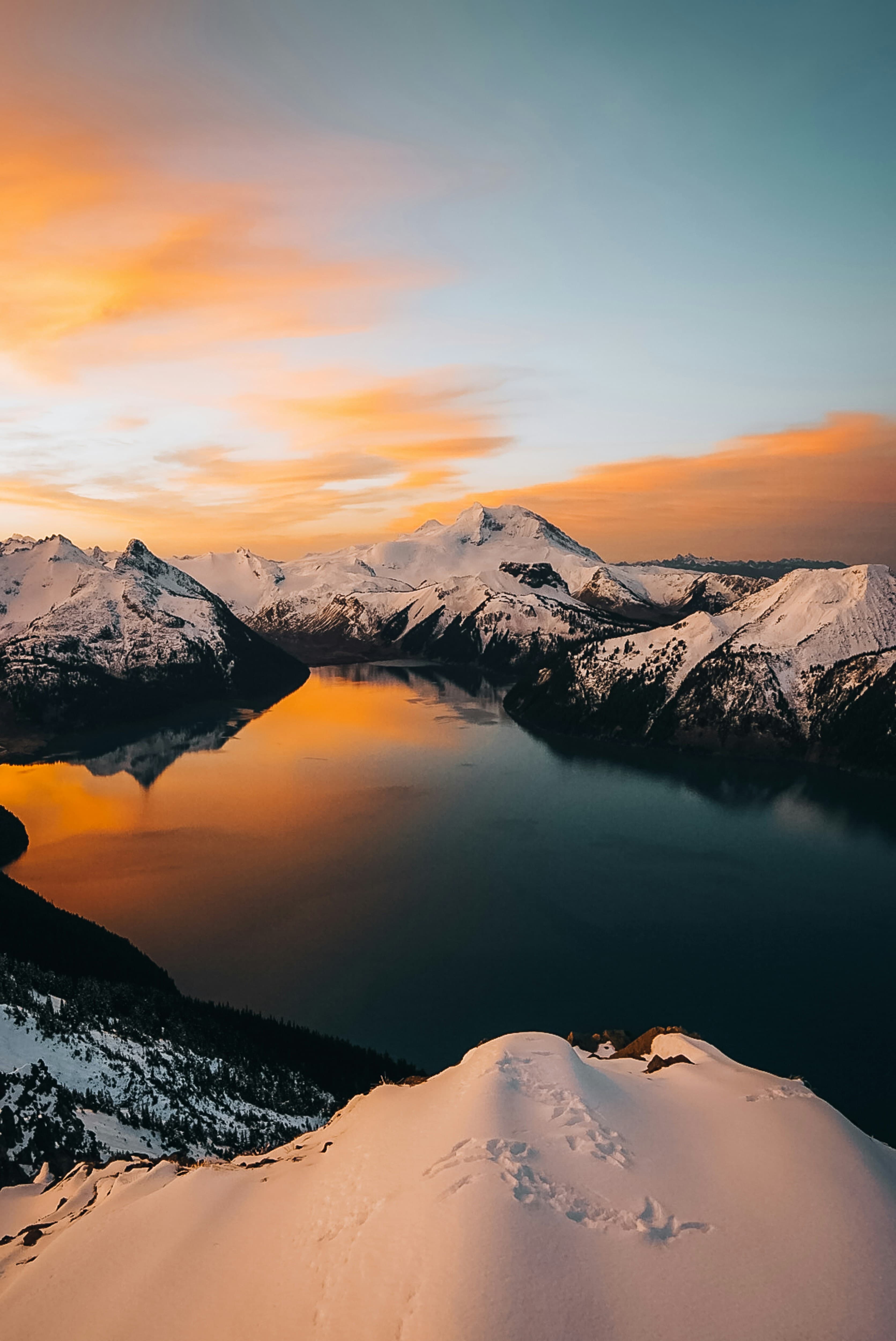 mountains around lake